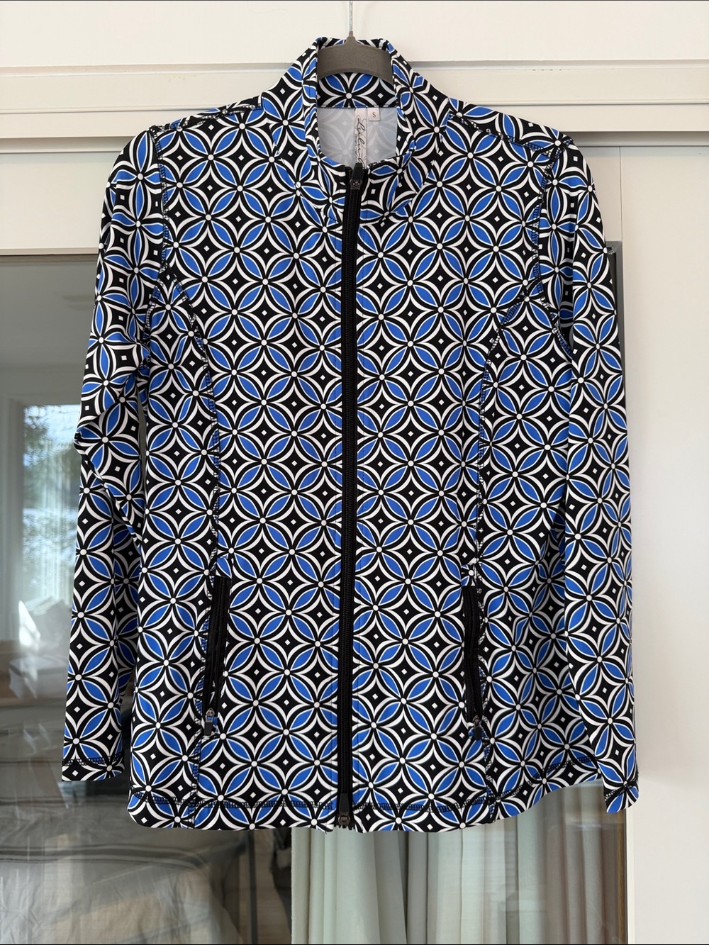 Lulu-B Blue & Black Geometric Zip Bomber Jacket